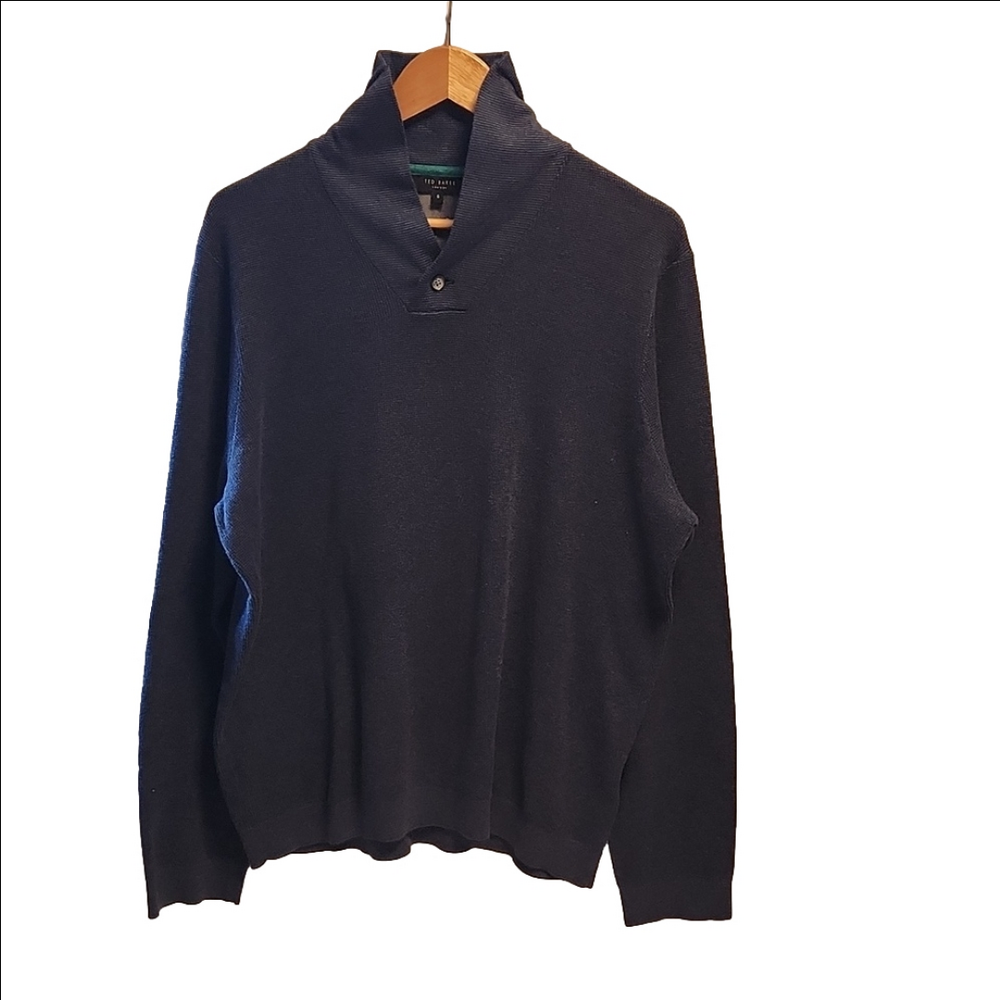 Ted Baker London cotton long sleeve shawl collar knitted sweater sz 6/XXL mens